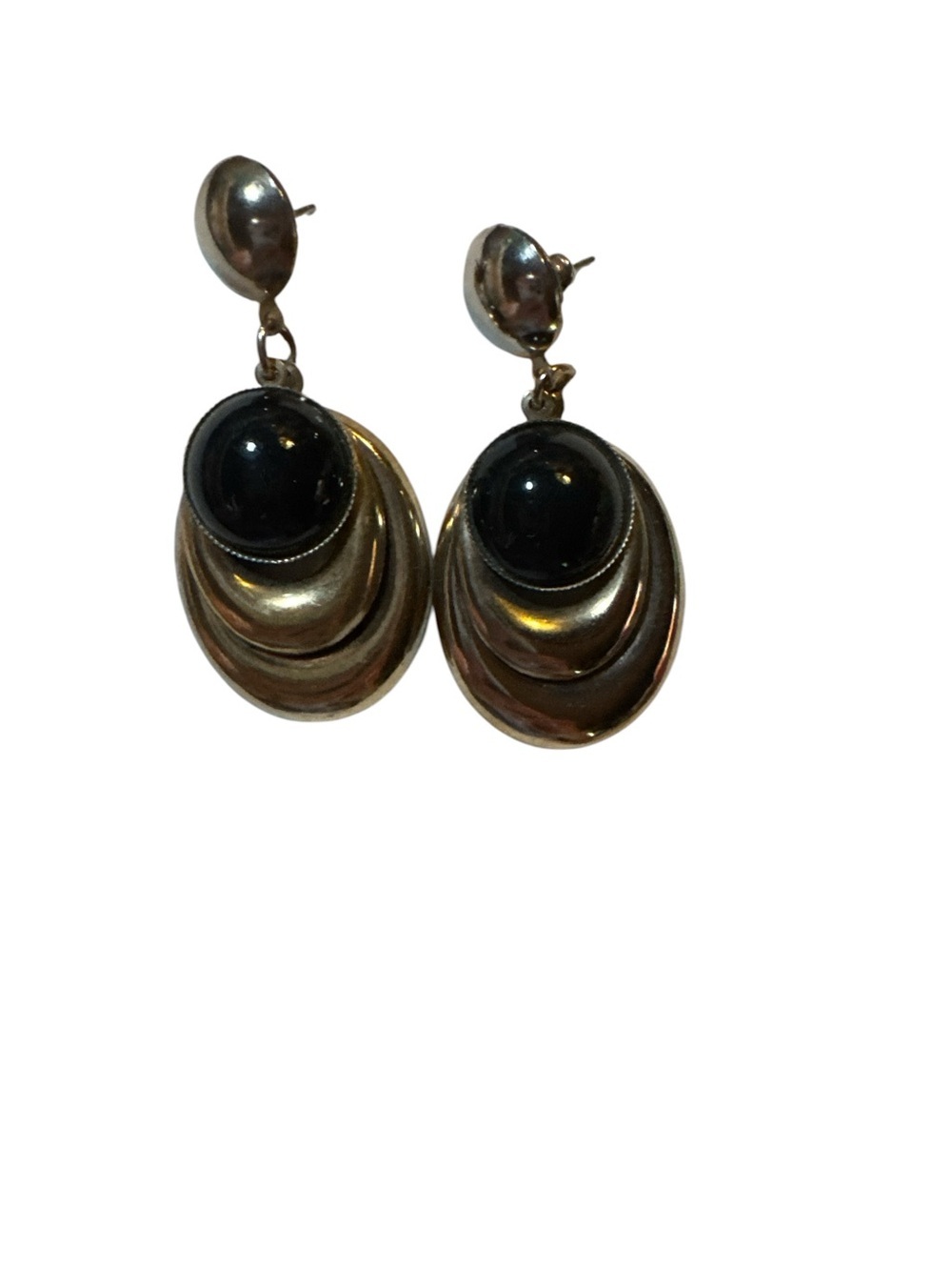 Goldtone & Black Stone Post Drop Earrings